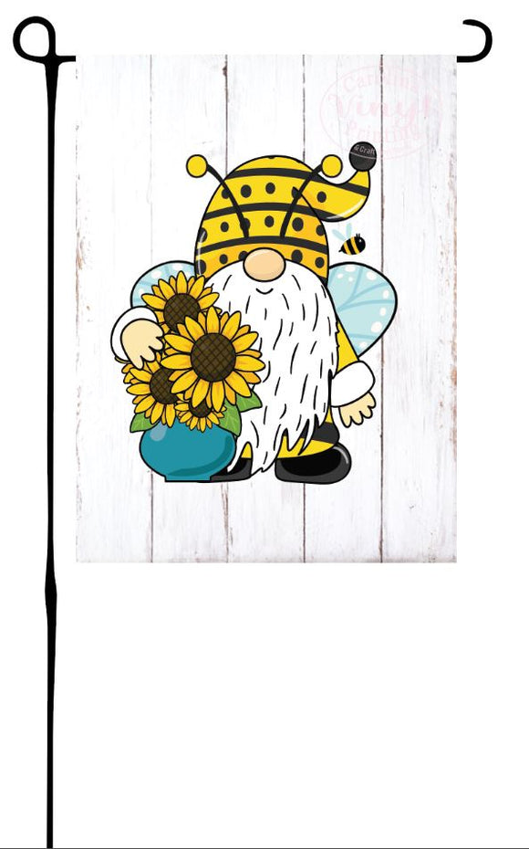 Gnome Bee with Sunflowers Garden Flag