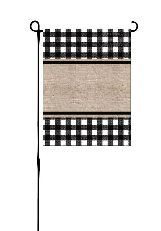 Black Buffalo Plaid & Burlap Garden Flag