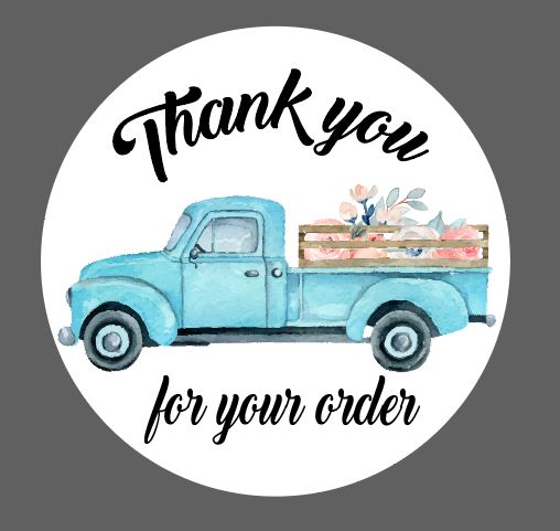 Blue Truck with Flowers - Thank You Stickers - Set of 45 (2.5 inch)