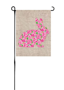 Easter Bunny - Rose Print on faux burlap Garden Flag