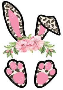 Leopard Bunny with Flowers Ears & Feet Vinyl Heat Transfer