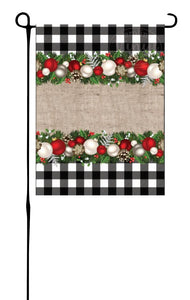 Christmas Garland with burlap & Buffalo Plaid Garden Flag
