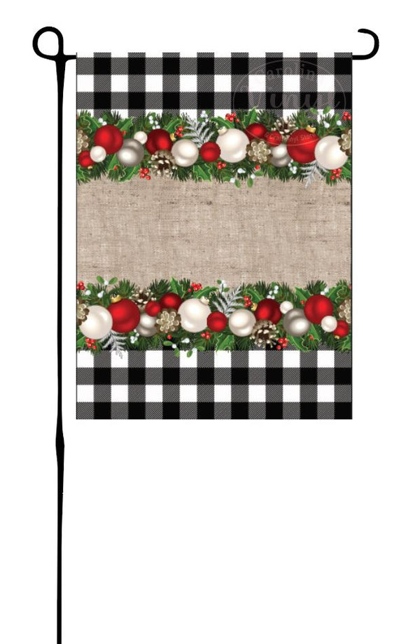 Christmas Garland with burlap & Buffalo Plaid Garden Flag