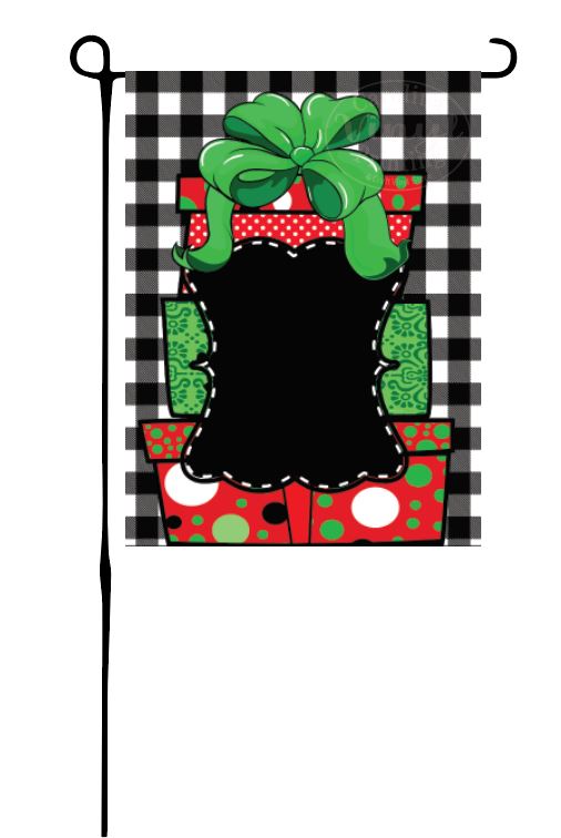 Stack of Christmas Gift (on Buffalo Plaid) Garden Flag