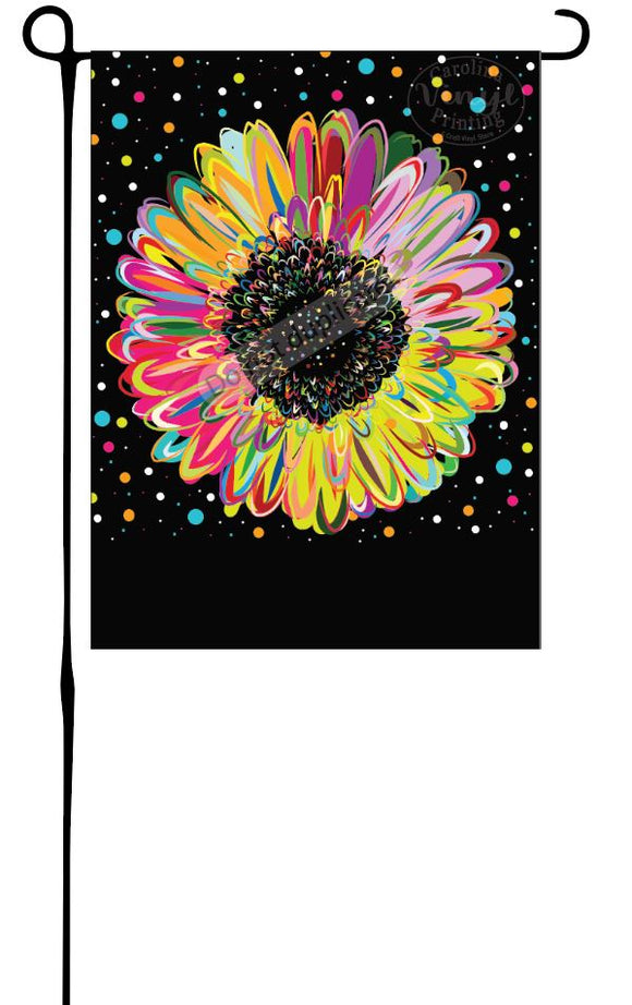 Colorful Flower on Black Garden Flag