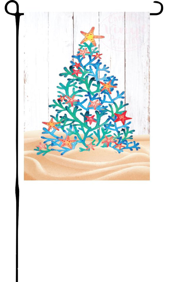 Coral Christmas Tree Garden Flag