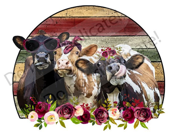 Cow Trio with Roses Vinyl Heat Transfer