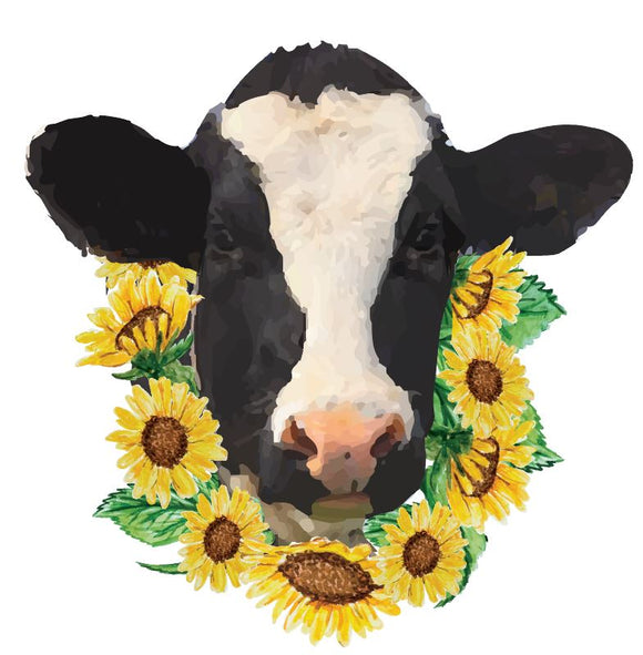 Cow with Sunflowers Vinyl Heat Transfer