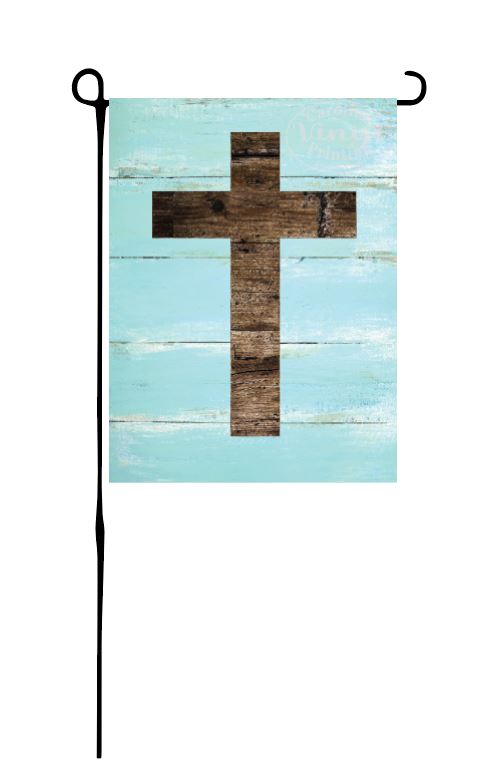 Wood cross Garden Flag