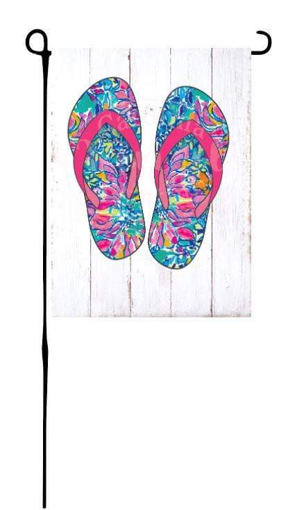 Colorful Flip Flops on faux wood Garden Flag
