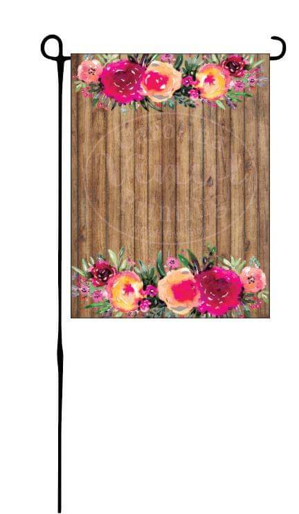 Rose Border on Wood Background