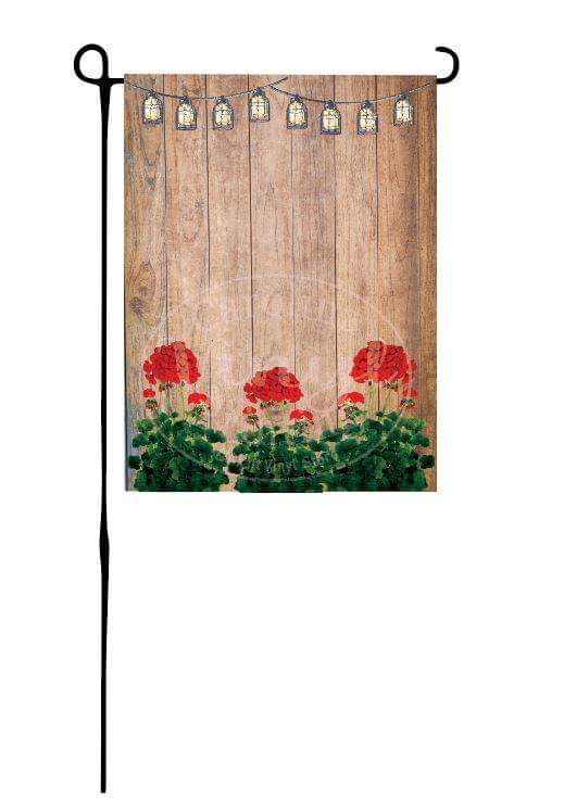 Red Geraniums on wood background