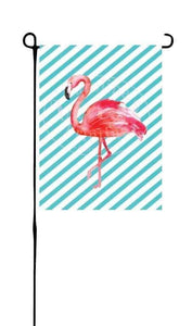 Flamingo on Stripes Garden Flag