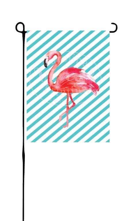 Flamingo on Stripes Garden Flag