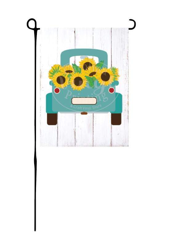 Mint Truck with Sunflowers Garden Flag