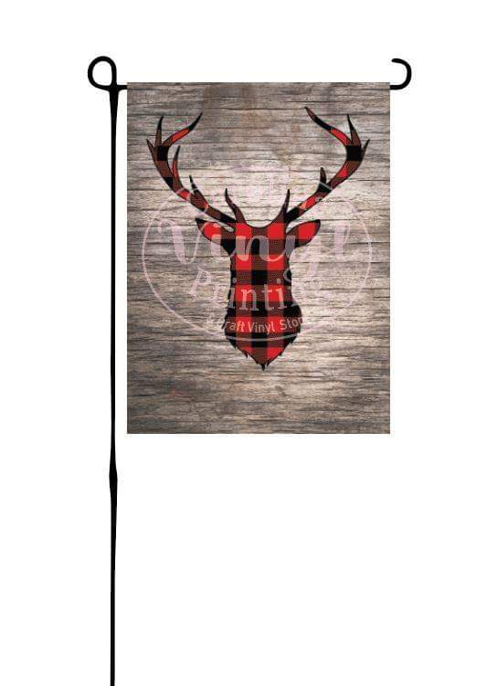 Christmas red buffalo plaid deer on wood