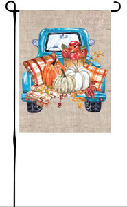 Fall Truck with Pumpkin & Pillows on burlap* Garden Flag