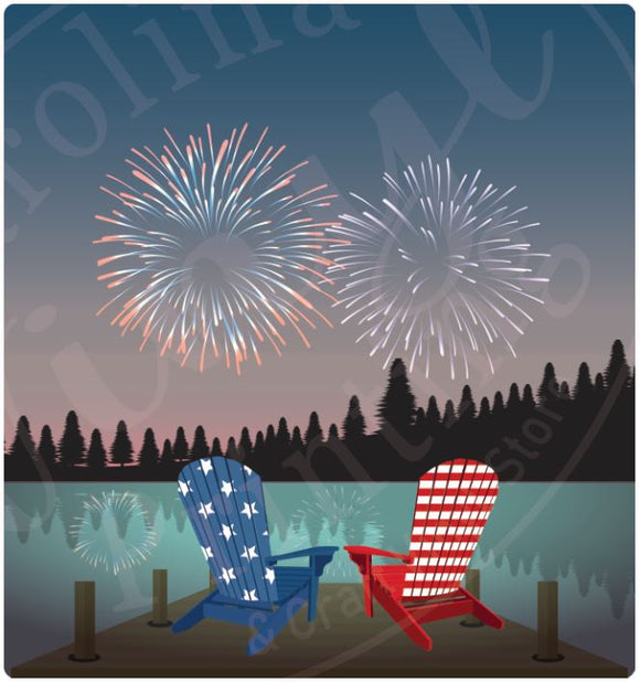Lake Chairs & Fireworks Vinyl Heat Transfer