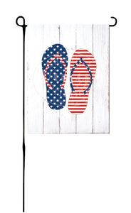 Patriotic Flip Flops on faux wood