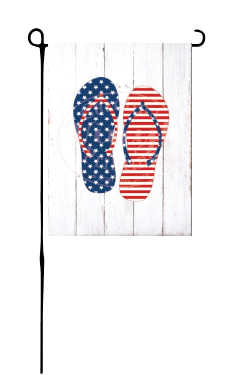 Patriotic Flip Flops on faux wood