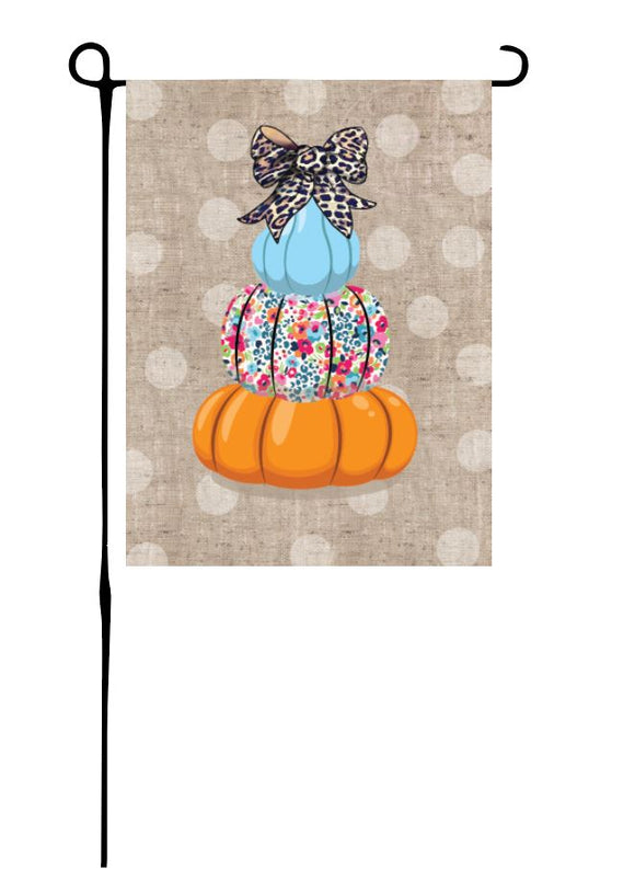 Floral Pumpkin Stack on faux burlap Garden Flag