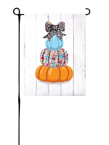 Floral Pumpkin Stack on Wood Garden Flag