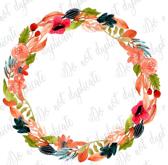 Floral Wreath - Peach & Navy - Heat Transfer