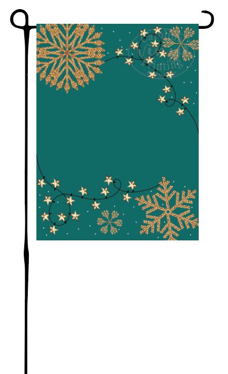 Glitter Snowflakes & Stars on Green Garden Flag