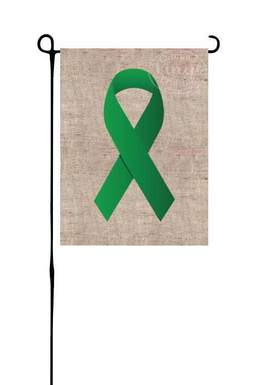 Green Ribbon on faux Burlap Garden Flag