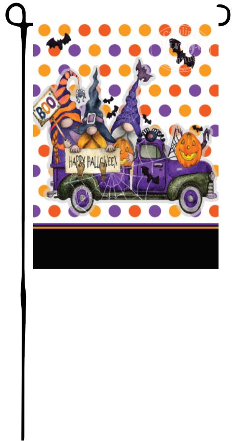 Halloween Gnomes in Purple Truck Garden Flag