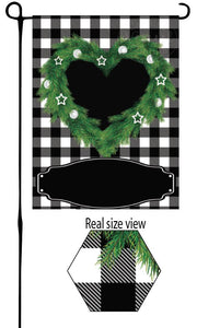 Heart Wreath on Buffalo Plaid Garden Flag