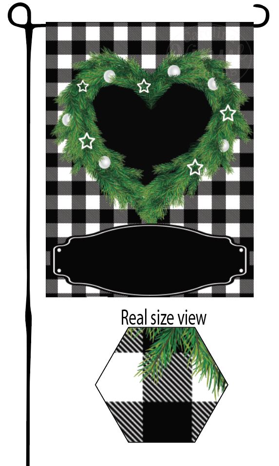 Heart Wreath on Buffalo Plaid Garden Flag