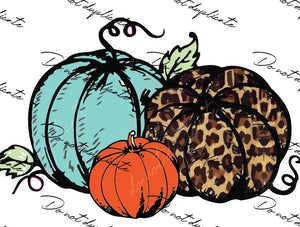 Leopard, Teal & Orange Pumpkins Heat Transfer