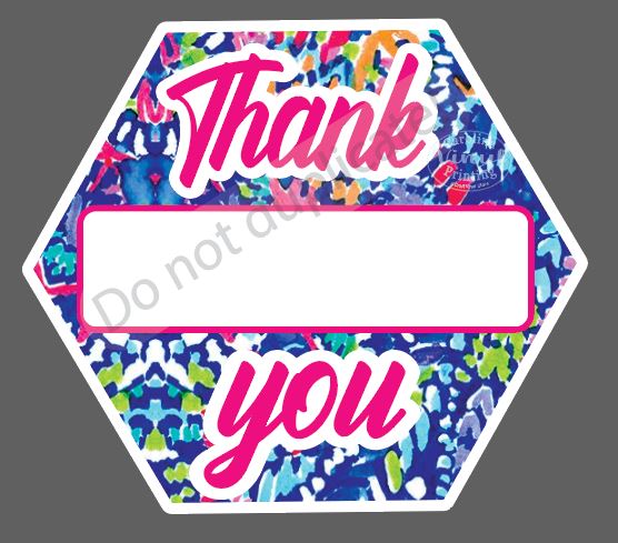 Blue Print Thank You Name LABELS (3.5 inches) - Set of 28