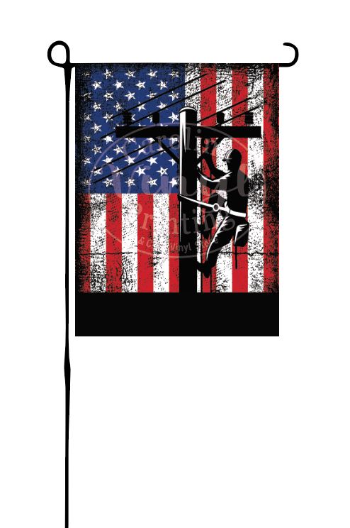 Lineman American Flag Garden Flag