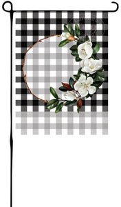 Copy of Magnolia Flower Wreath on Plaid Garden Flag