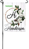 Magnolia Flower Wreath on Wood Garden Flag