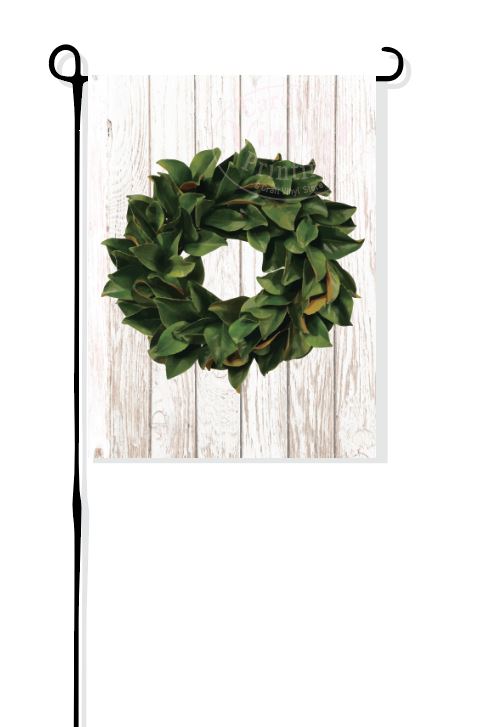 Magnolia Wreath on faux wood Garden Flag