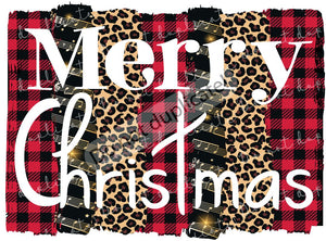 Merry Christmas on Leopard and Plaid Background Vinyl Heat Transfer