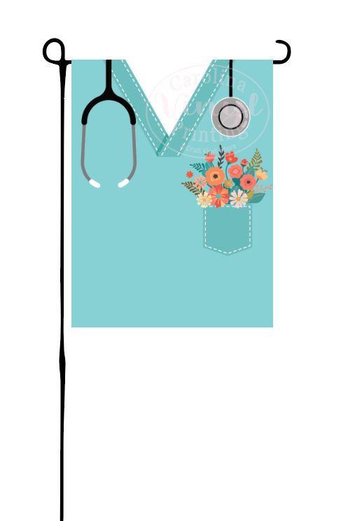 Nurse or Doctor Scrub with Flowers Garden Flag