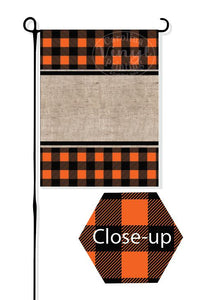 Orange Buffalo Plaid & Burlap Garden Flag