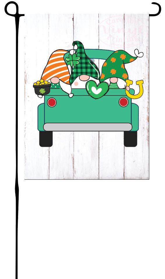 Patrick Day Gnomes in Truck Garden Flag