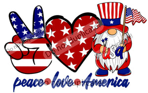 Peace Love America GNOME Vinyl Heat Transfer