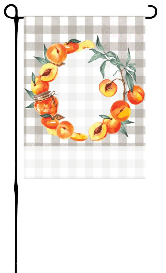 Peach Wreath on Plaid Garden Flag