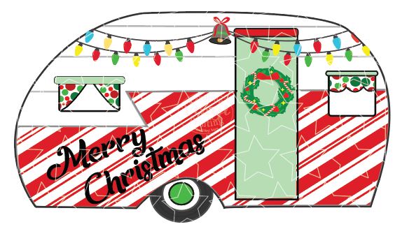 Candy Cane Striped Christmas Camper - Heat Transfer