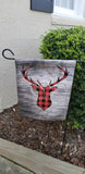 Christmas red buffalo plaid deer on wood