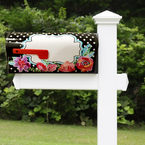 Flowers on Black & White Dots Mailbox Cover
