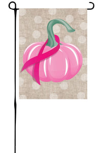 Breast Cancer Pink Ribbon Pumpkin on "Burlap" Garden Flag