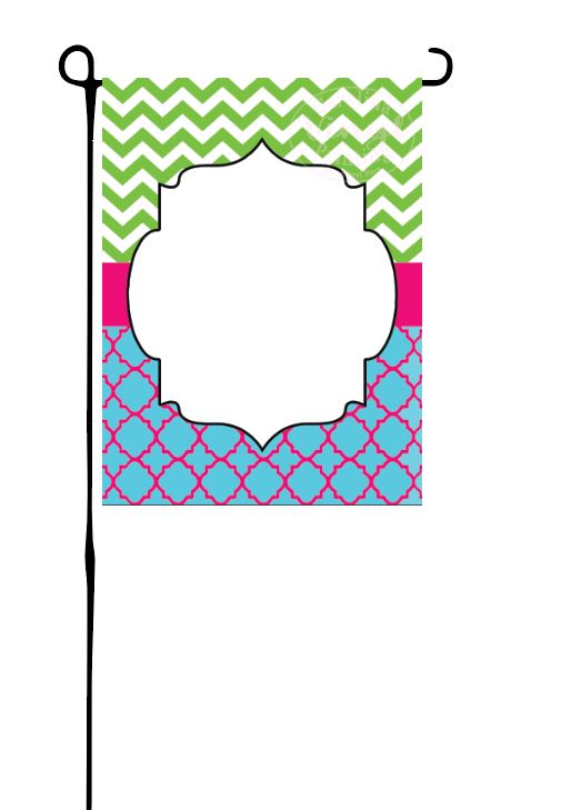 Aqua & Pink Quatrefoil with Lime Chevron Garden Flag