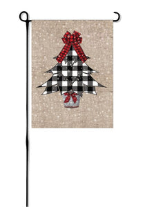 Snowy Buffalo Plaid Christmas Tree Garden Flag